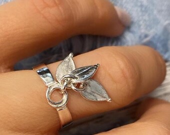 Silver charm ring, Dangle Ring, Silver ring for women, Boho silver ring, Solid gold ring, Sterling silver ring, Unique Silver Ring, Stacking