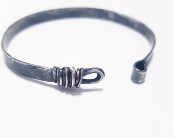 Silver cuff for men, Men's bracelet, Bangle for men, Rustic bracelet, Oxidized silver bracelet, Open cuff, Black silver bracelet, Modern