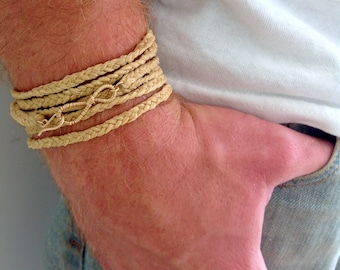 Men infinity bracelet. Mens jewelry. Men wrap bracelet. Men cuff bracelet. Gift for him Christmas gift.