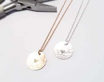 Gold necklace, Dainty gold necklace, Heart necklace, Layered necklace, Gold disc necklace, Tiny disc necklace, Minimalist silver necklace