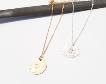 Gold necklace, Layered necklace, Silver necklace, Star necklace, Gold filled necklace, Disc necklace, Tiny disc necklace, Necklace for women