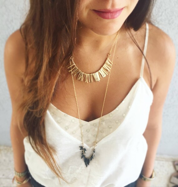 Gold Necklace Boho Necklace Bib Necklace Fringe Necklace