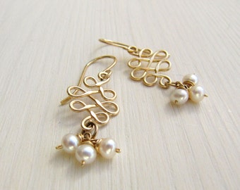 Gold earrings, Bridal earrings, Pearl earrings, Gold bridal earrings, Gold dangle earrings, Delicate pearl earrings, Boho pearl earrings