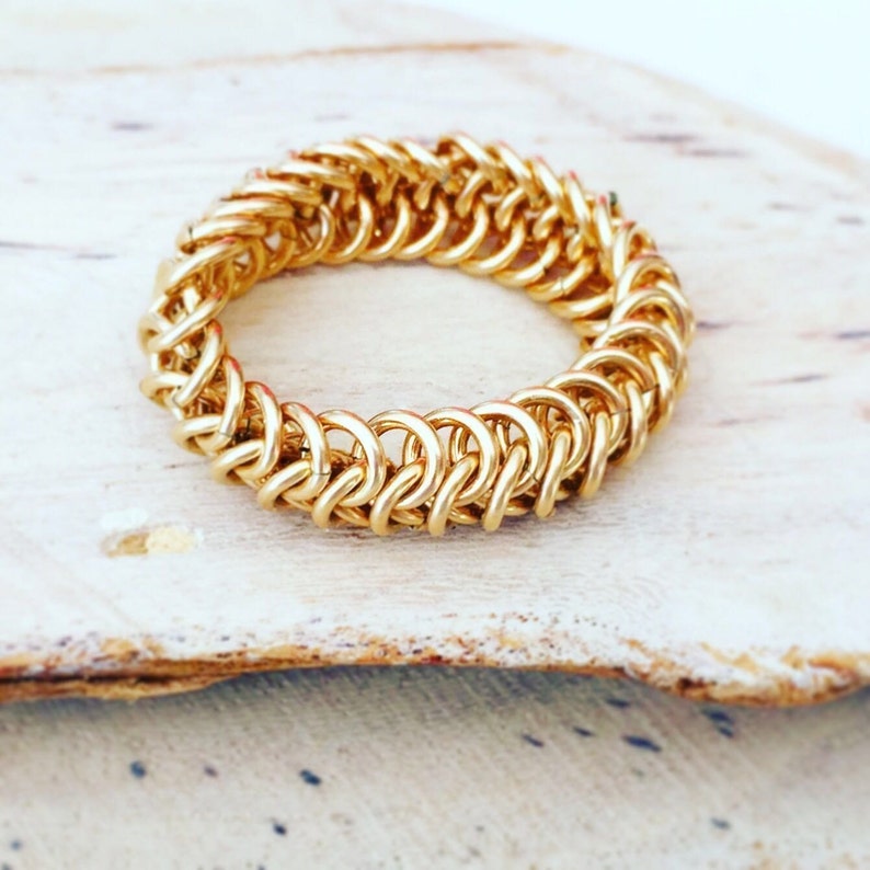 Cocktail ring Girlfriend gift Chain mail ring Statement ring Gift for wife Fashion ring Gold filled ring Chainmaille ring Boho ring