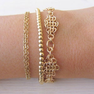 Gold bracelet, Gold charm bracelet, Unique gold bracelet, Layered bracelet, Boho gold bracelet, Chainmaille bracelet, Layered gold bracelet image 2