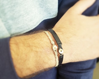 Set De Bracelet Wrap Cuir Tressé Et Perles B4MEN - Noir, Neuf Avec étiquettes