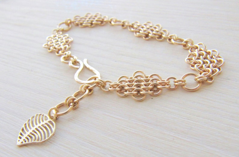 Gold bracelet, Gold charm bracelet, Unique gold bracelet, Layered bracelet, Boho gold bracelet, Chainmaille bracelet, Layered gold bracelet image 1