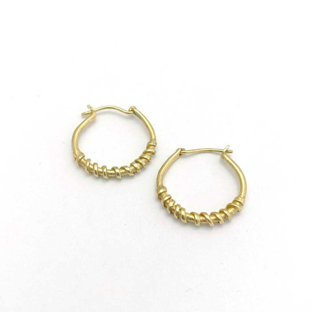 Gold Hoop Earrings Solid Gold Earrings Unique Hoops Tribal - Etsy