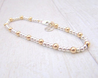 Friendship bracelet, Gold bracelet, Gold and silver bracelet, Silver bracelet,  Bead bracelet, Everyday bracelet, Ball bracelet