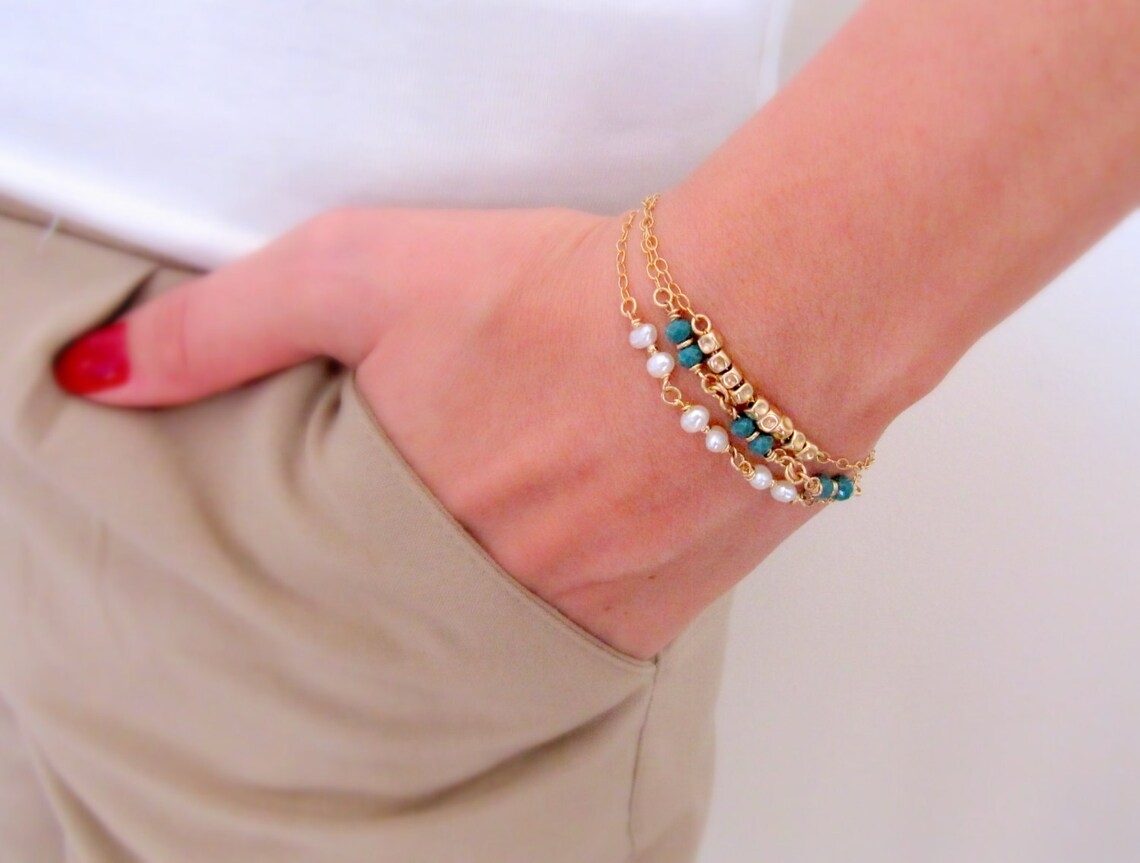 Gold Bracelets Bracelet Set Pearl Bracelet Layered Etsy