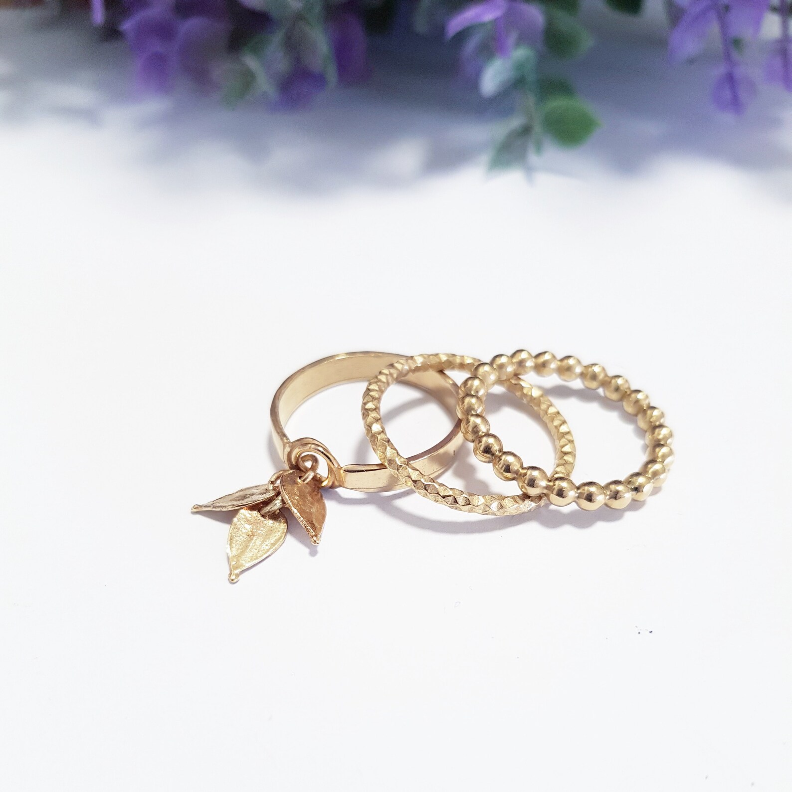 Gold charm ring Gold dangle Ring Gold ring for women Solid Etsy