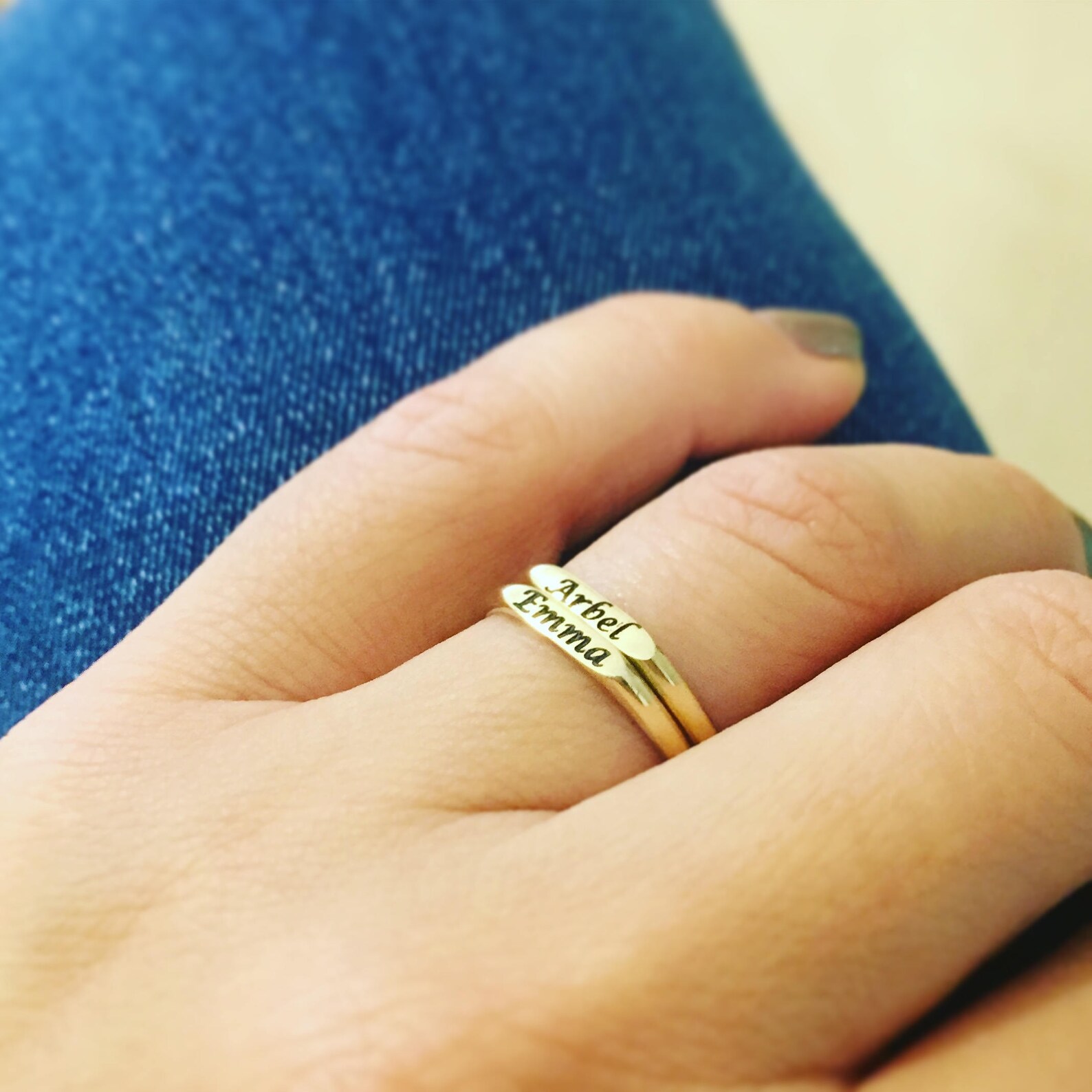 Stacked Name Ring Gold Ring Solid Gold Ring Etsy