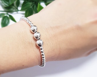 Silver beads bracelet, Layered bracelet, Dainty silver bracelet, Silver bracelet for women, Minimalist silver bracelet,Stacked boho bracelet