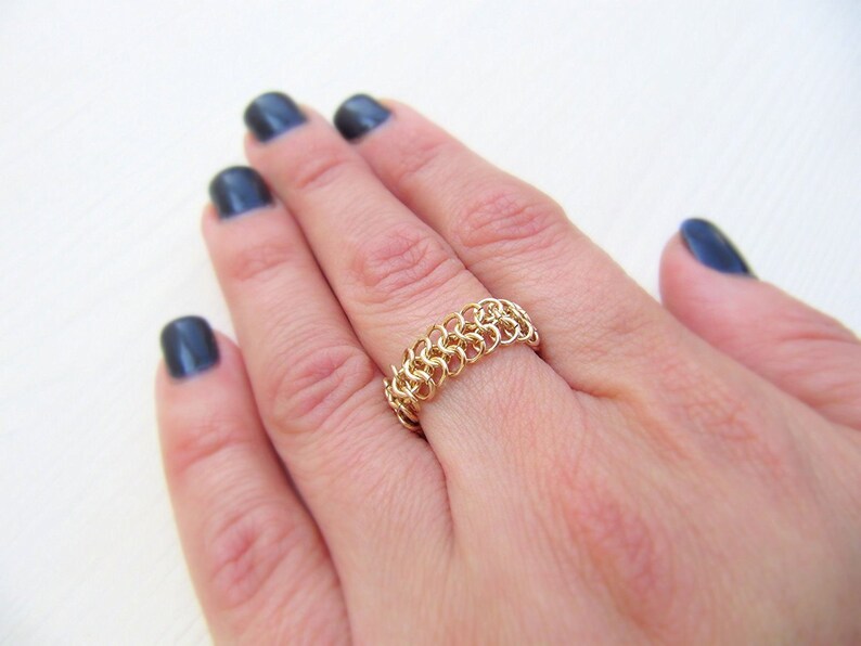 Cocktail ring Girlfriend gift Chain mail ring Statement ring Gift for wife Fashion ring Gold filled ring Chainmaille ring Boho ring