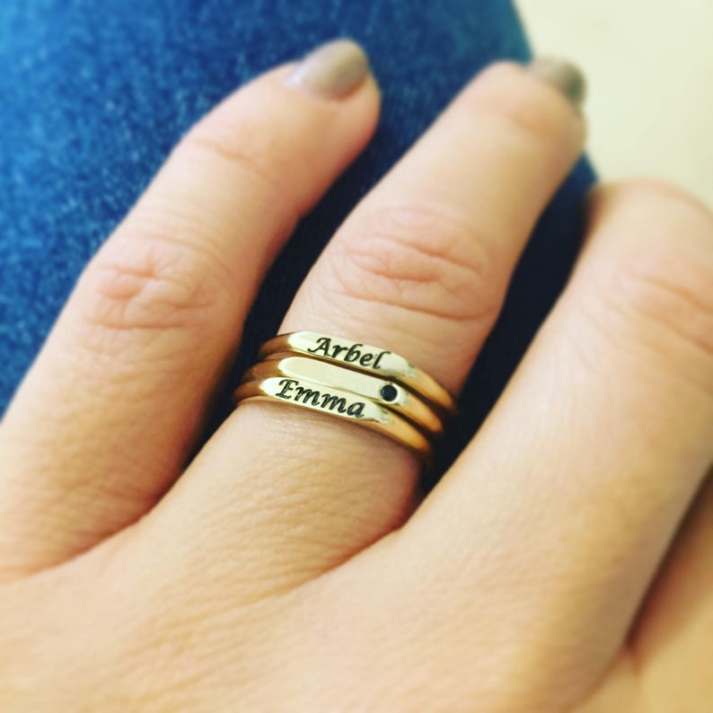 Stacked Name Ring Gold Ring Solid Gold Ring Etsy