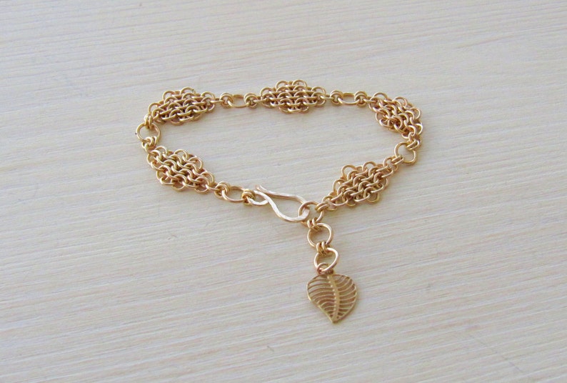 Gold bracelet, Gold charm bracelet, Unique gold bracelet, Layered bracelet, Boho gold bracelet, Chainmaille bracelet, Layered gold bracelet image 4