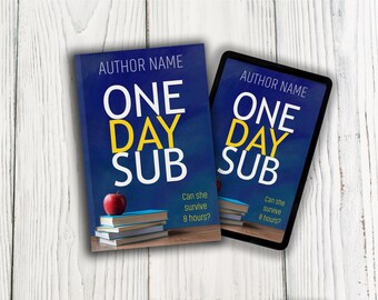 Portada de libro de suspenso y misterio con un profesor sustituto, diseño prediseñado de suspenso psicológico (compatible con KDP, descarga PNG)