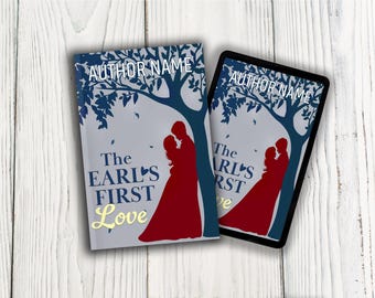 Portada ilustrada para libro romántico de pareja de la época de la Regencia, diseño "Enamorándose" (Descarga PNG, lista para KDP)