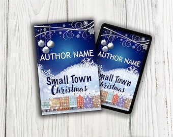 Portada de libro de romance ilustrado de pueblo pequeño, diseño navideño nevado prediseñado (compatible con KDP, descarga PNG)