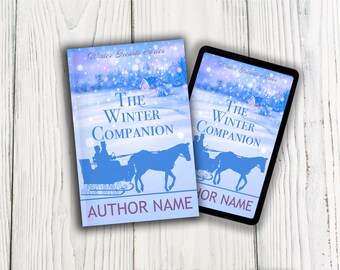 Portada ilustrada de novela romántica histórica, diseño prediseñado de paseo en trineo invernal (descarga PNG, compatible con KDP)