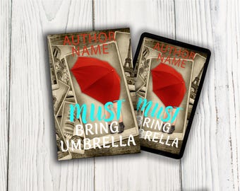 Portada de libro de comedia romántica de viajes, postal europea, mujer con paraguas rojos (descarga PNG, compatible con KDP)