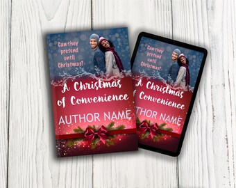 Portada de libro de romance navideño de pareja de invierno, diseño prediseñado de lazo navideño (descarga PNG, compatible con KDP)