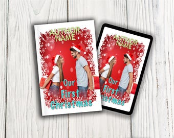 Portada de libro romántico navideño para adultos jóvenes, diseño prediseñado de nieve (descarga PNG, compatible con KDP)