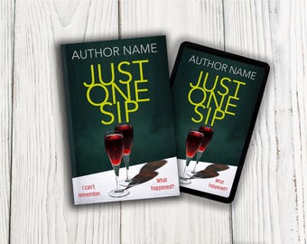 Portada de libro de misterio y suspenso con copas de vino, diseño prediseñado (compatible con KDP, descarga PNG)