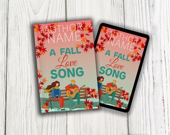Illustrierte Herbst Lieder Romanze Buchcover, Herbst Park Paar Design (PNG Download, KDP Bereit)