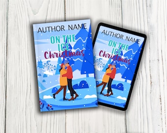 Portada de libro ilustrado de romance sobre patinaje sobre hielo, diseño prediseñado para unas vacaciones románticas (compatible con KDP, descarga PNG)