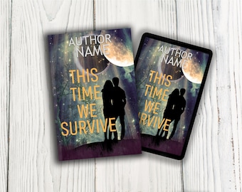 Portada prediseñada de libro de ciencia ficción y fantasía: pareja distópica, diseño de extraterrestre apocalíptico (descarga PNG, compatible con KDP)