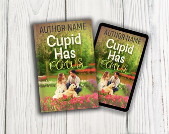Portada de libro de romance para parejas dulces, diseño prediseñado de perro Cupido primaveral (listo para KDP, descarga PNG)