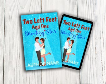 Portada ilustrada para libro romántico con pareja bailando, diseño prediseñado de amor estelar (descarga PNG, lista para KDP)
