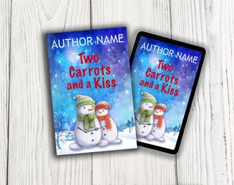 Portada de libro ilustrado de romance con muñecos de nieve, diseño prediseñado para vacaciones de invierno (compatible con KDP, descarga PNG)