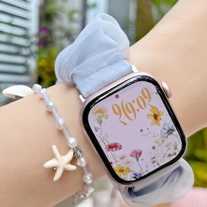 Boho Elastic Scrunch Organza Apple Watch Band,Handmade Unique Women Strap Bracelet,,For Series 10 9 8 7 6 SE 2 3 4 5,40 41 42 44 45 46 49mm
