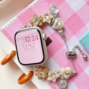 Colorful Beaded Metal Apple iWatch Band,Handmade Unique Elegant Women Bracelet Armband,For Series10 9 8 7 6 5 4 3 2 1 SE,41 42 44 45 46 49mm