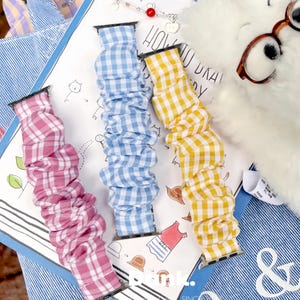 Boho Gingham Style Fabric Apple Watch Band,Women’s Summer Retro Watch Strap Accessory,Cute Plaid Watchband,Fits Apple Watch 38mm–45mm