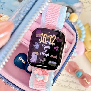 Funny Colorful Dog Elastic Braided Apple Watch Band - Nylon Stretch Minimalist Strap - Compatible with Series 1-10 SE Ultra - Gift for her
