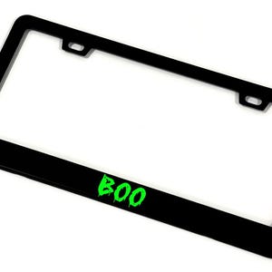 Glow In The Dark License Plate Frame &quot;Black Stainless Steel&quot; Halloween | Boo | Fall | Ghosts | Spooky Season