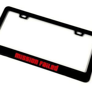 Moldura para placa de carro &quot;Missão Falha&quot; em aço inoxidável preto | Acessórios | Corrida | Decoração