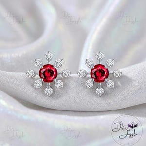 Örhängen med snöflingor och 1 karat ädelsten, pläterade i 14 karat vitguld, sterlingsilver