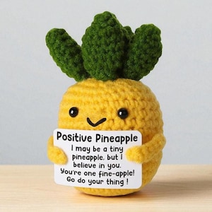 Crochet Pineapple Plush, Emotional Support Amigurumi, Handmade Positive Encouragement Gift, Cute Motivational Desk Decor