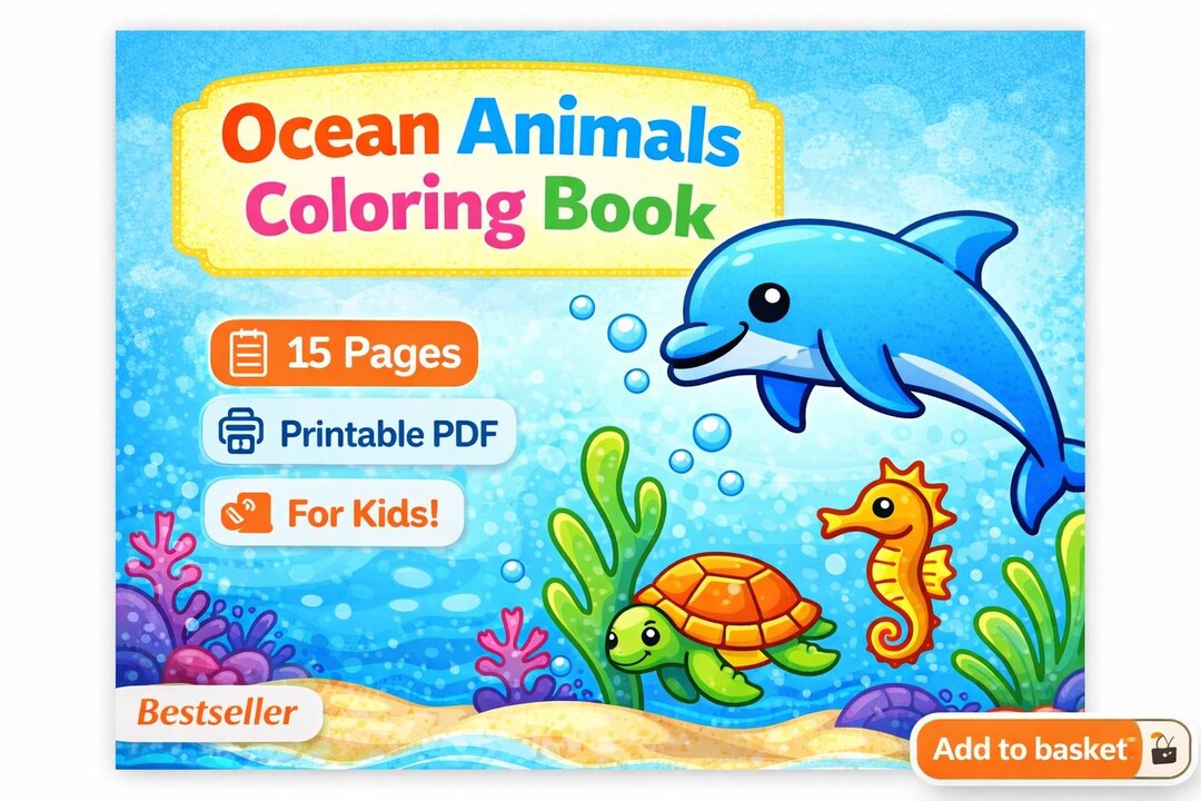 Ocean Animals Coloring Book for Kids Printable PDF 15 Pages - Etsy