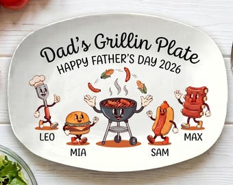 Dad’s Grilling Plate,Father’s Day Gift From Kids,Personalized Grilling Plate,Custom Grilling Plate With Kids Names,BBQ Gift For Dad F1087