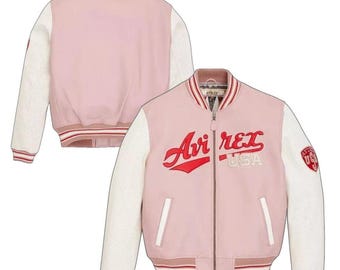 Men's Avirex USA Genuine Cow Leather Bomber Jacket – Multicolor Embroidered – Classic Fit