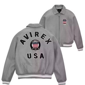 Handmade Men’s Avirex USA American Grey Bomber Flight Genuine Cowhide Leather Jacket