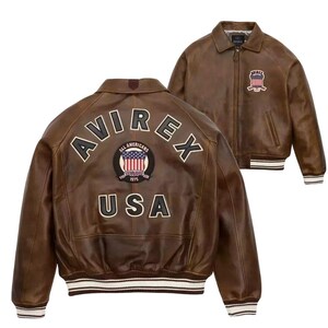Handmade Men’s Avirex USA American Bomber Flight Genuine Cowhide Brown Leather Jacket