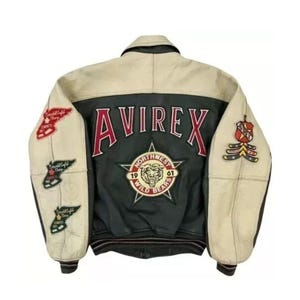 Handmade Men&#39;s Avirex J-Hope On The Street Avirex USA Leather Bomber Varsity Jacket