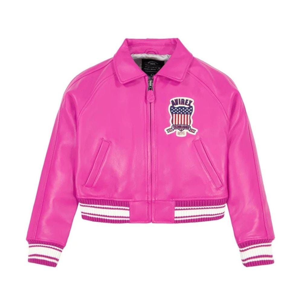 Handmade Avirex Pink Leather Bomber Jacket: Women's Varsity Biker
