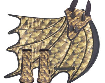 Gold Dragon Saddle Pad Set with Quilted Costume for Riding Cosplay